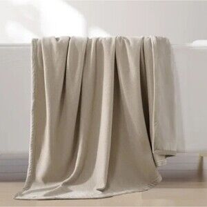 Jennifer Adams Luxe Chenille Ribbed Corduroy Throw Reversible 60"x70" Beige NWT